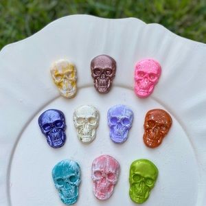 10 Pack Handmade and Hand Painted Skull Embellishments.